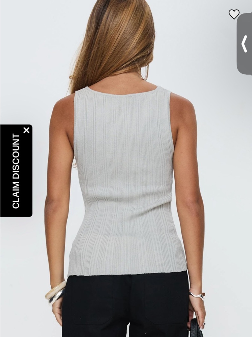 Princess Polly Light Gray Ribbed Button-Front Tank Top - Picture 3 of 3